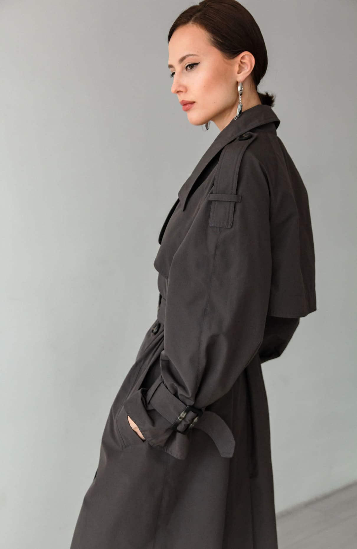 Oversized trench coat in graphite - Philosophy of Self